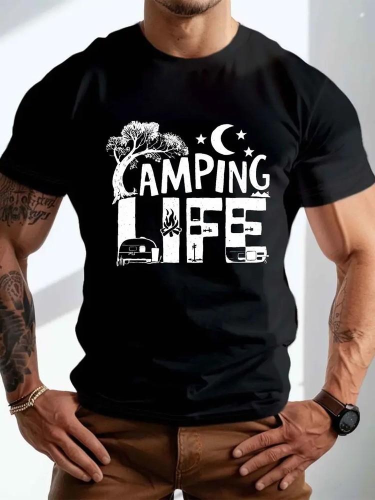 

Plus Size Men039;s Casual T-ShirtAdventure CAMPING LIFE Graphic Print Crew Neck Unisex T-Shirt M