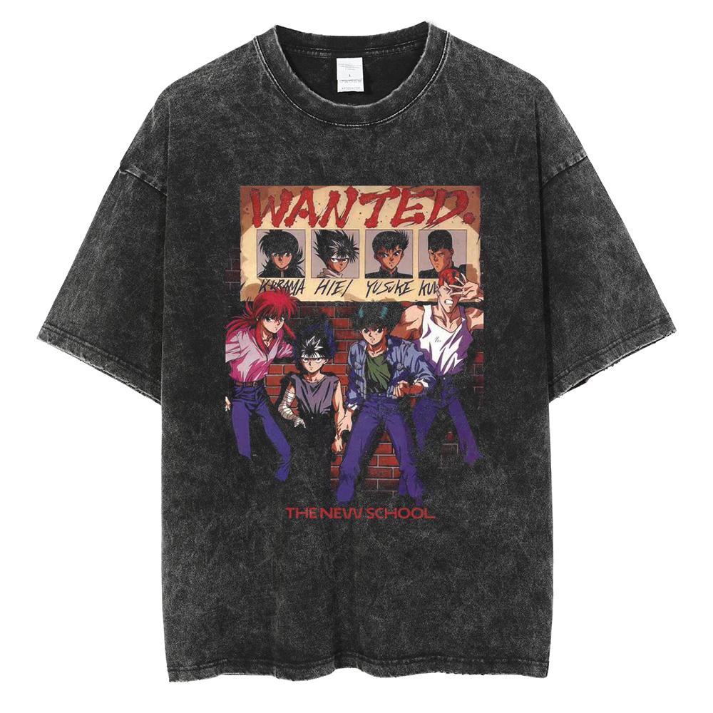 YuYu Hakusho Manga Graphic T Shirt Harajuku Hip Hop T-shirt Vintage Washed Streetwear Men Women Clothes 100% Cotton Tee Shirt S разноцветный