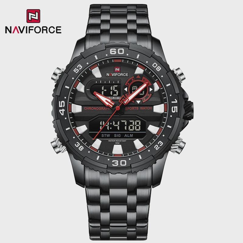 Fashion Golden Men Watch Multi-functional Quartz Wrist Watches Quartz Analog + LED Digital Movement Waterproof Steel Strap