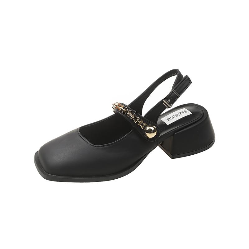 African Woman Shoe Mary Jane Summer High Heels Chunky Sandals Navy Blue Pumps Sweet 2024 Burgundy Straps Lolita Closed Black Bei