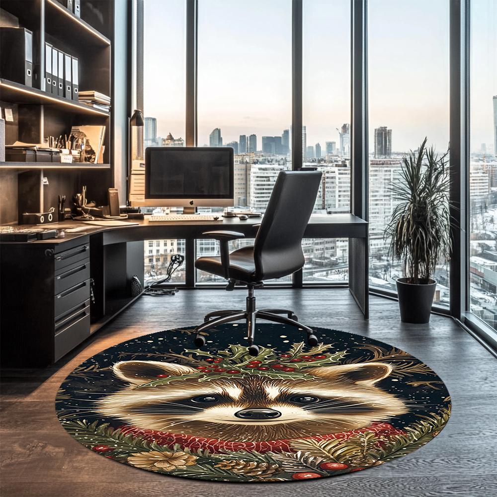 Christmas Animals Printed Round Rug Carpet Chair Rug Area Rug Entryway Doormats,for Office Chair Living Room Bedroom Kitchen Room.