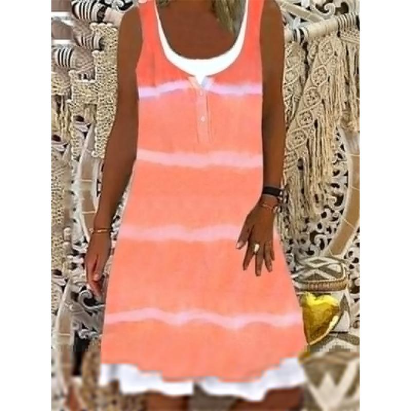 

Fashion Women Summer Casual Sleeveless Round Neck Floral Print Fake Two-piece Splice Summer Dress S