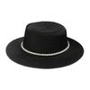 French Hepburn Style Straw Hat Straw Weaving UV Protection Pearl Chain Hat Breathable Solid Color Flat Sun Hat Travel Accessory