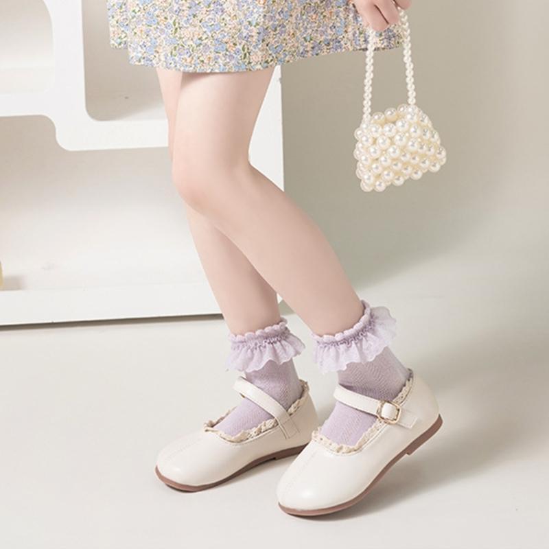 5 Paar weiche & atmungsaktive Baumwoll-Knöchelsocken für Kleinkinder, Wadenlange Socken-Set für Mädchen, mit stilvollem Rüschen-Design