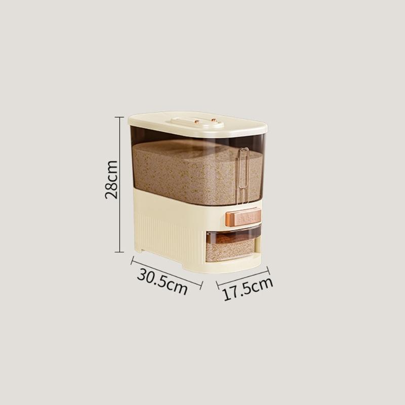 Countertop Rice Storage Bin with Push Button Release, Covered Rice Holder and Supply Window for Kitchen Cabinet Use
