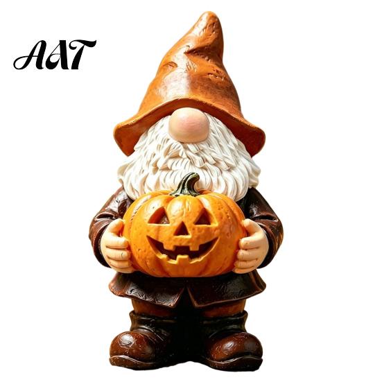 Halloween Gnome Statue Garden Statue, Faceless Holding Pumpkin Sculpture, Decorative for Porch Waterproof Resin Yard Autumn Decor