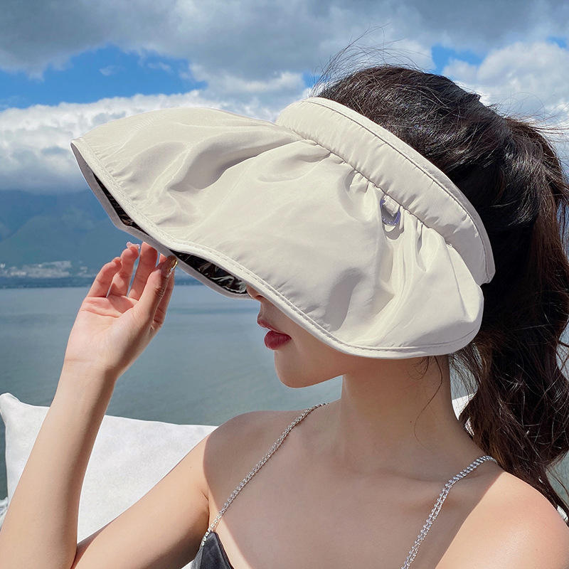 Women's Summer Shell Visor Headband UV Protection Face Covering Open Top Sun Hat Large Brim Outdoor Cap