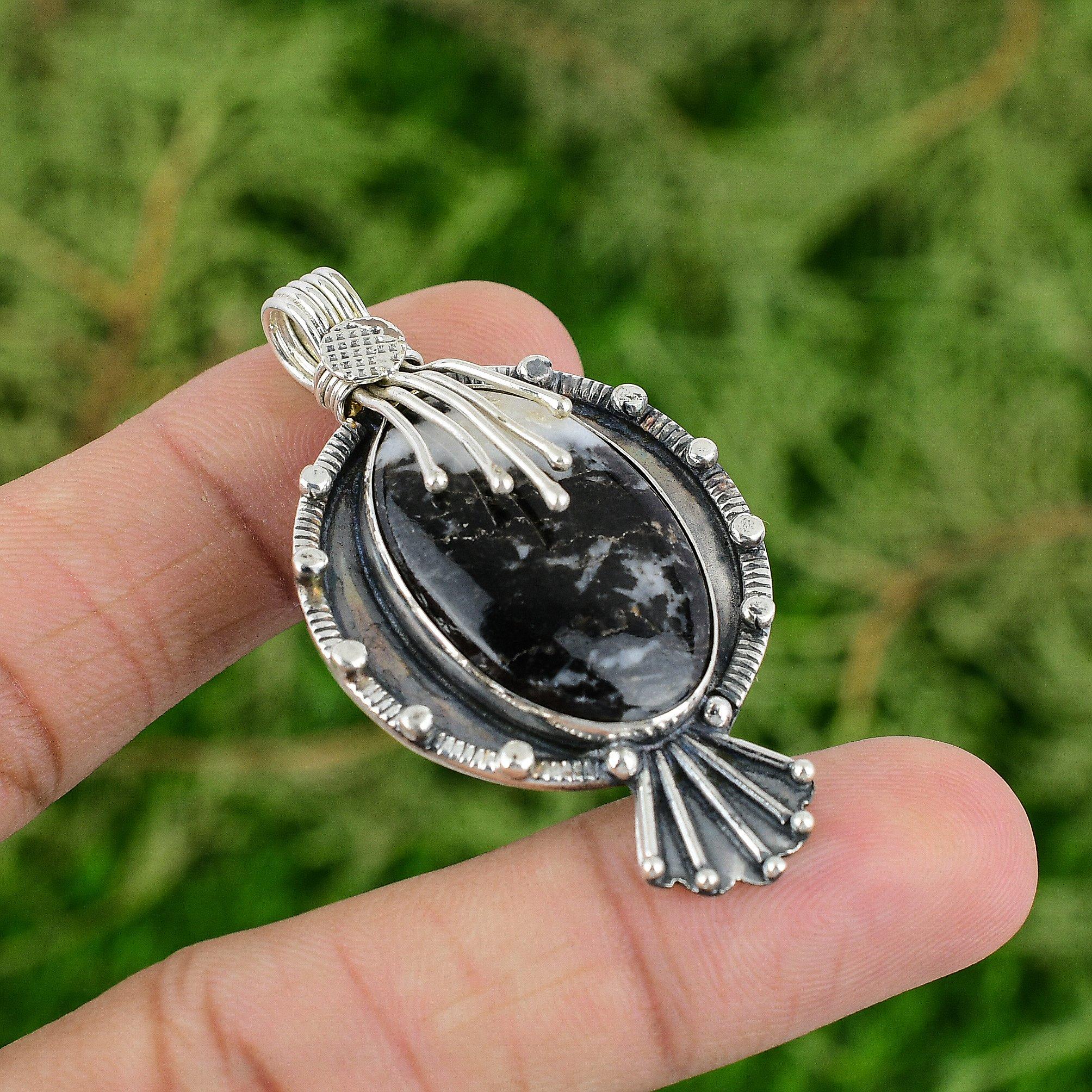 

Сделка ко Дню дружбы Натуральный зебровый яшма Свадьба Ар-деко Новый кулон Серебро 925