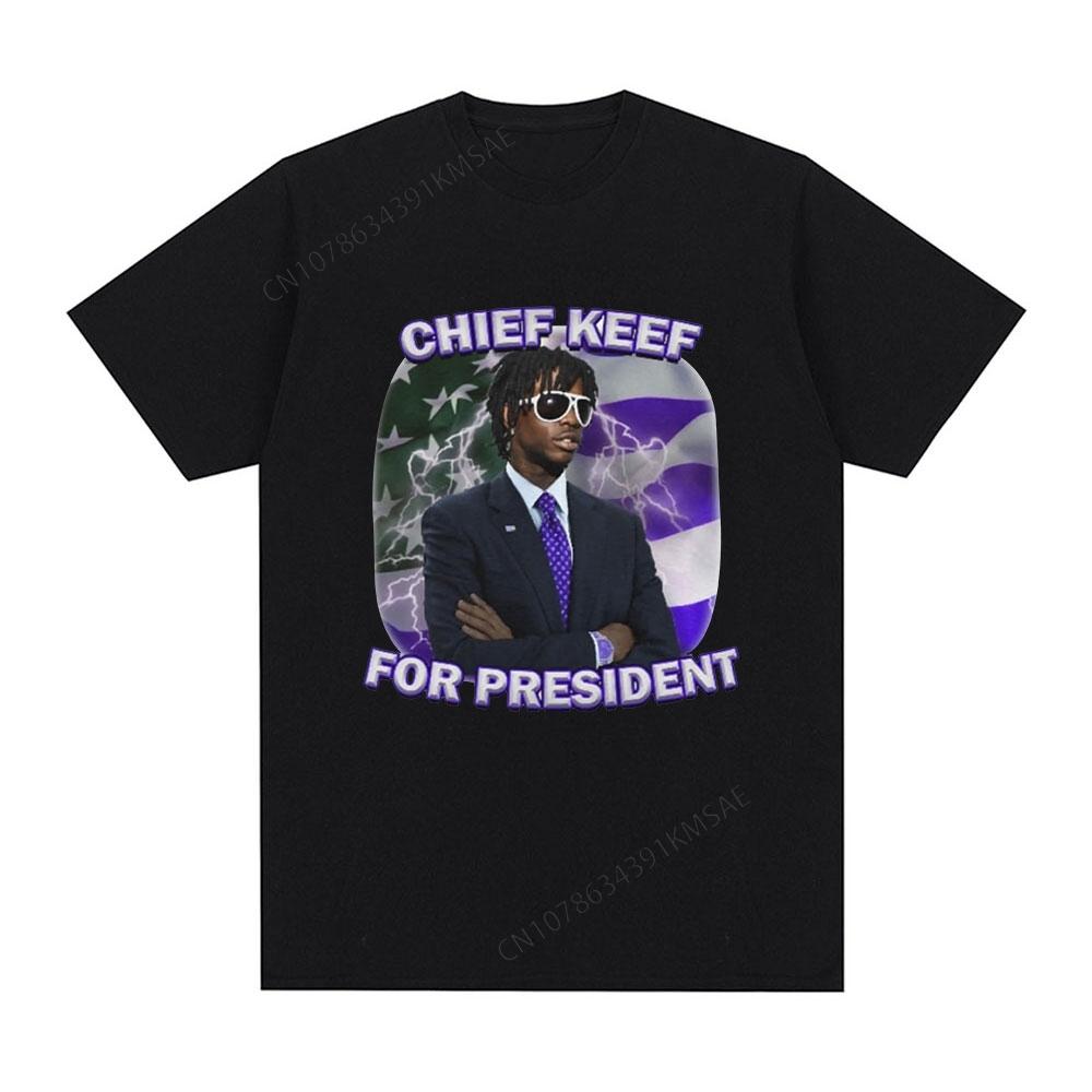 Rapper Chief Keef for President Graphic T Shirt Men Fashion Hip Hop Short Sleeve Tshirt Vintage Gothic Oversized T Shirts Tops