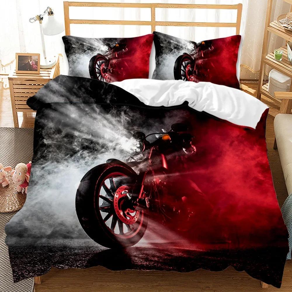 Motorbike Duvet Cover Collection Motocross Rider Racing Motorcycle Dirt Bike Bedding Collection Vehicles Extreme Sports Polyester Quilt Cover