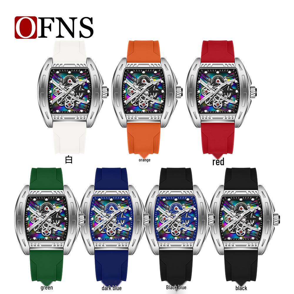 Oufanni Leuchtendes Skelett Quarz Tonneau-Uhr - Herren Freizeit Business Wasserdichte Mode-Uhr