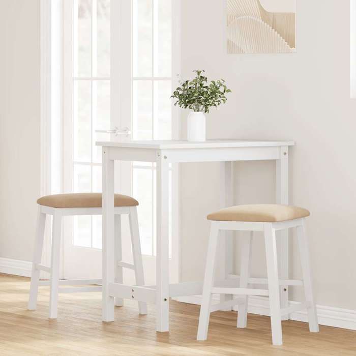 VidaXL Bar Chairs with Cushions 2 Pcs White Solid Rubberwood, Chair, Kitchen Bar Stool, Chair of 4102583