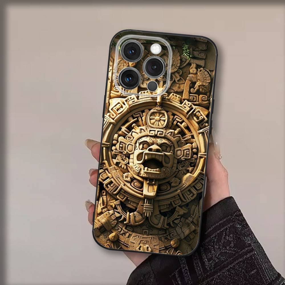 Mayan Calendar Statue Phone Case For iPhone 17,16,15,14,13,12,11,Pro,Max,Plus,Air,X,XS,XR,SE,8,7,Mini,Soft Black Funda