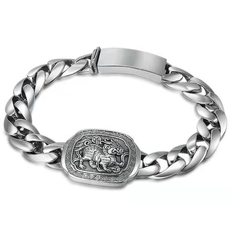 New Retro Bracelet Men's Auspicious Beast Unicorn Buckle Wide Version Atmospheric Jewelry Accessories