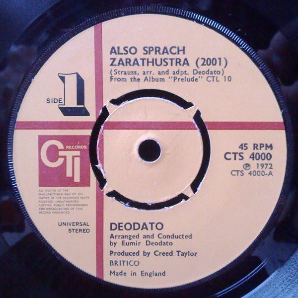 7inch Record EUMIR DEODATO  Also Sprach Zarathustra 2001 CTS4000 CTI 1973 UK Jazz Used