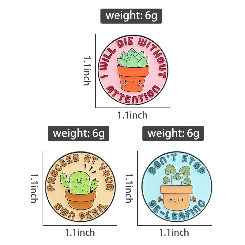 Funny Potted Plant Enamel Pins Set Succulent Cactus Brooches Humorous Quote Badges For Backpacks Jewelry Gift For Friends