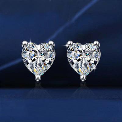 Heart Moissanite Earrings D Color VVS1 Lab Diamond Platinum Plated Sterling Silver Moissanite Stud Earring Women Fine Jewelry