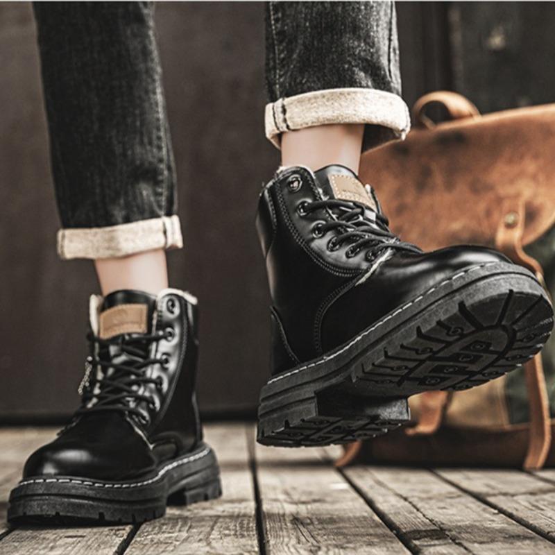 Fashion Large Size Men's Winter Boots Fashion High-top Casual Leather Boots Winter Plush Warm Cotton Boots for Men Waterproof Snow Botas