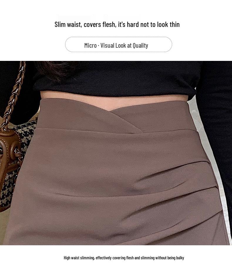 Women's High Waist Irregular Pleated Skirt - Slim, Versatile A-Line Skirt for Spring and Autumn