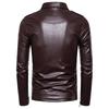 Men Long Sleeved Leather Jacket Pure Color Fashion Men's Diagonal Zipper Sports Casual Jacket