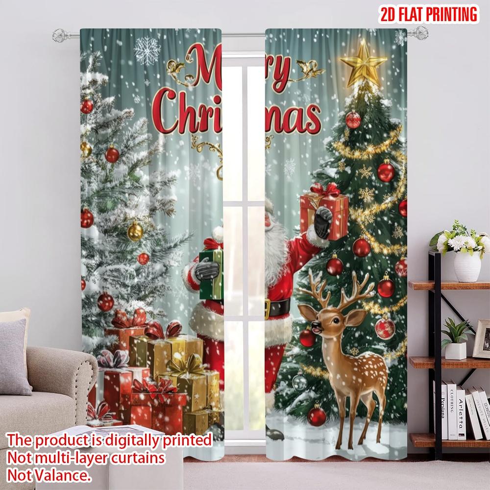 2pcs,2D Plane Printing Popular Curtain Panels Festive Wonderland Versatile Durable Polyester (without Rod) Decorations Inside