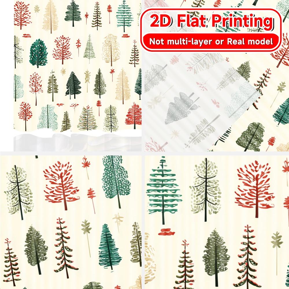 Set Of 2 Flat Printing Curtains Without Rod Christmas Tree Decor Holiday New Year Printed Prints Curtain Sheer Made Polyester