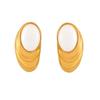 French Oval Water Ripple White Stone Stud Earrings, Stainless Steel PVD Electroplated
