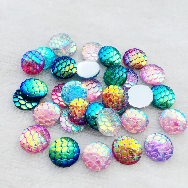 80pcs Round AB Resin Crystal Fish Scales Flat Back Rhinestone Scrapbook Wedding Decoration Scrapbooking Diy Accessories