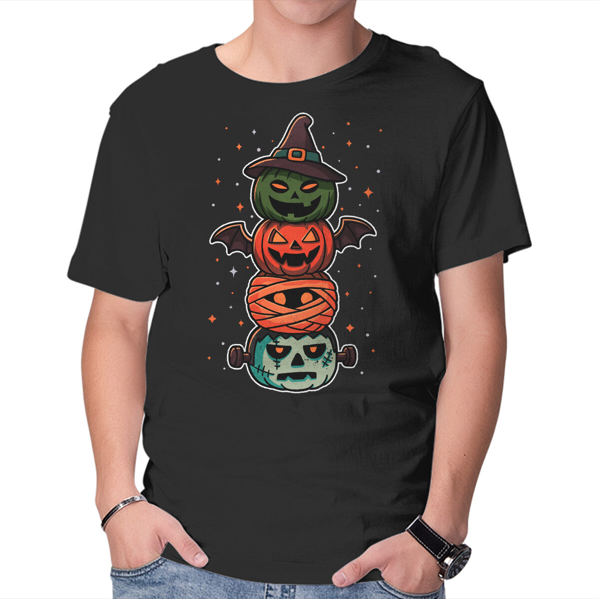 Unisex Crew Neck T-Shirt Pumpkin Totem Graphic Short Sleeve Casual Tee XL