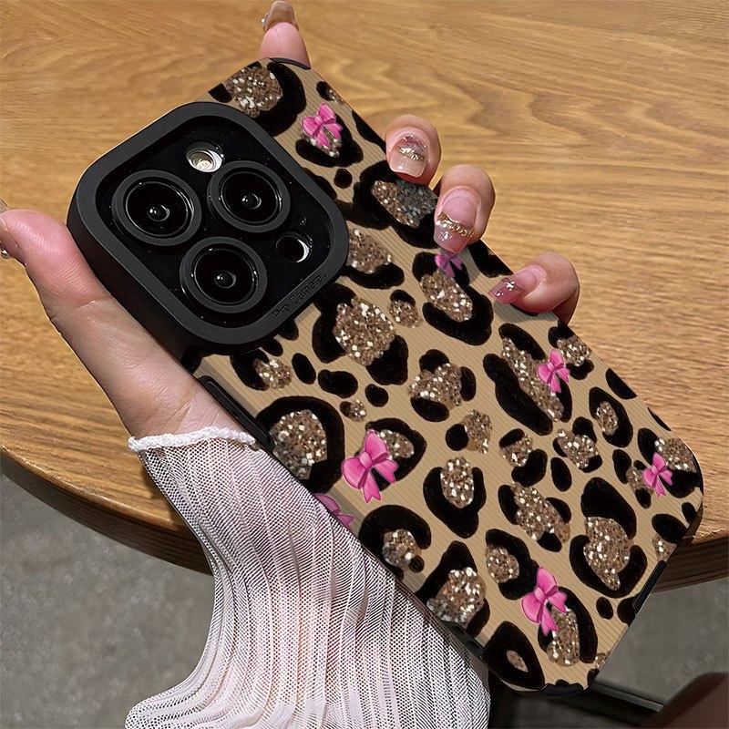 Gold Leopard Pink Pattern Phone Case Suitable for iPhone 17 16 15 14 13 12 11 Pro/Max/Plus Anti Drop and Anti Shock Back Cover