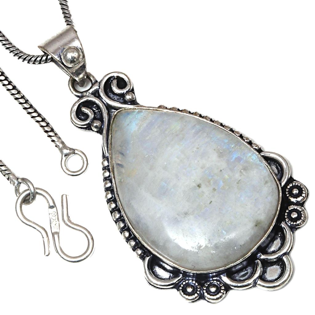 Pendant Moonstone Cabochon Gemstone Valentine'Day Gift Silver Jewelry 2.25"