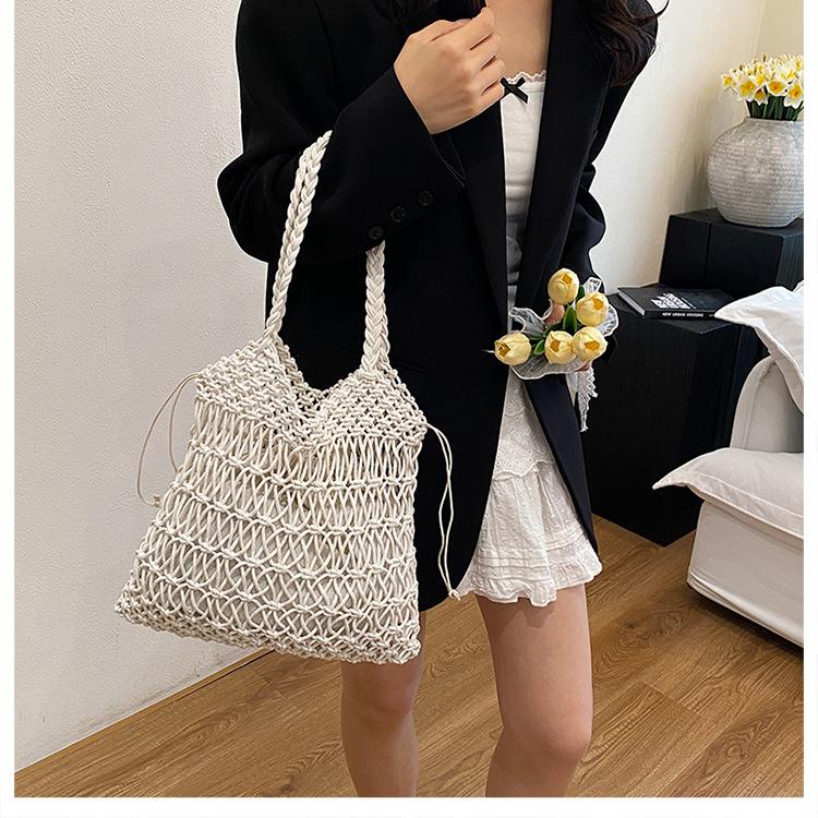 Hot Sale Hollow Shoulder Cotton Woven Bag New Flower Straw Bag Holiday Wind Beach Bag Versatile Women's Bag