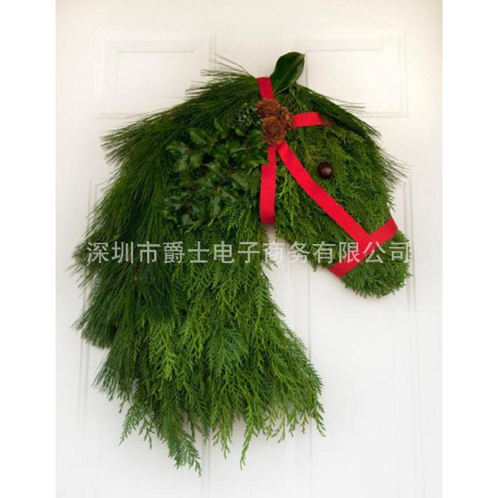 New Christmas Horse Head Wreath Farmhouse Double Horse Head Winter Wreath Farmhouse Courtyard Porch Door Hanging Wreath