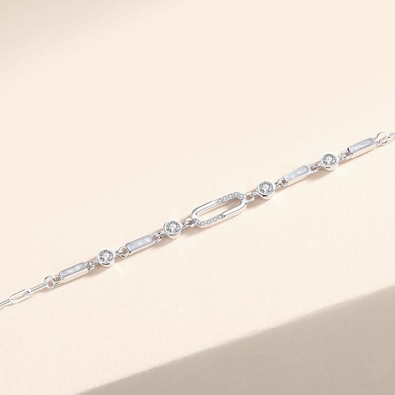 Tancise 925 Sterling Silver Zircon Bracelet Jewelry Geometric Bead Chain Link Bracelets Fashion Fine Wedding Gift for Girlfriend Women