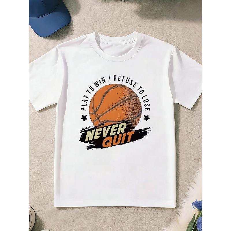 Kids Youth Basketball Motivational Text Distressed Brushstroke Print Crewneck Tee