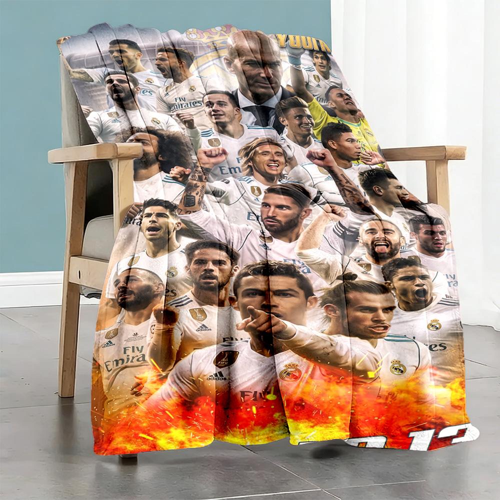 Real Madrid Personalized Text Blanket Throw Customizable Blanket Soft & Cozy Throw For Bedding Office Chair Office Bed Four Seasons Multipurpose