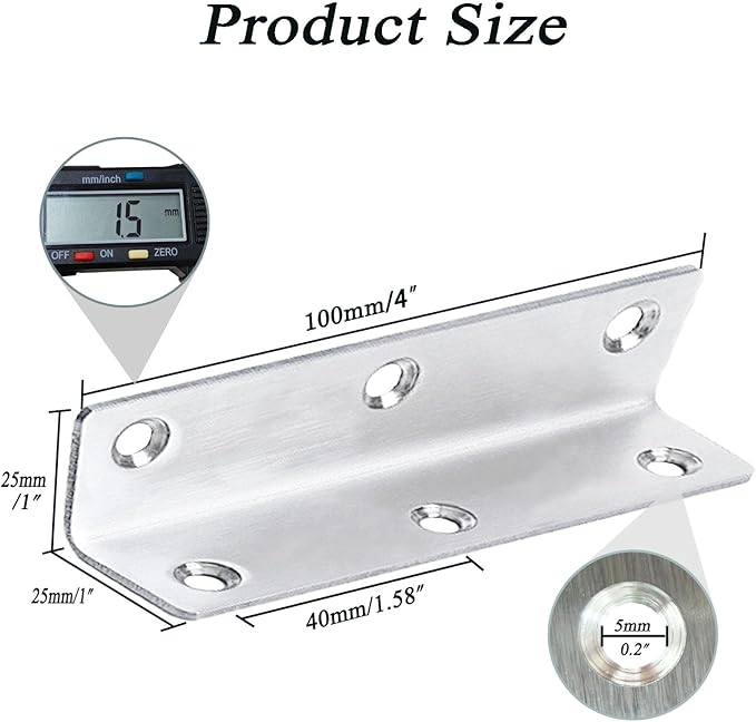 6 pcs Heavy Duty Stainless Steel Corner Brace | Long L Shaped Mounting Brackets for Wood Furniture Cabinet Repair Reinforcement