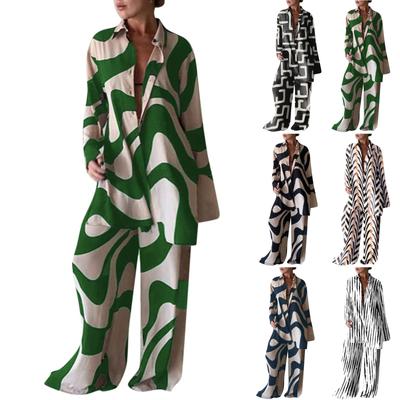 (Qunide) Pants Women Trendy Dressy Wide Leg Pants Sets Women 2 Piece Outfits Casual Long Sleeve Button Down Womens Running