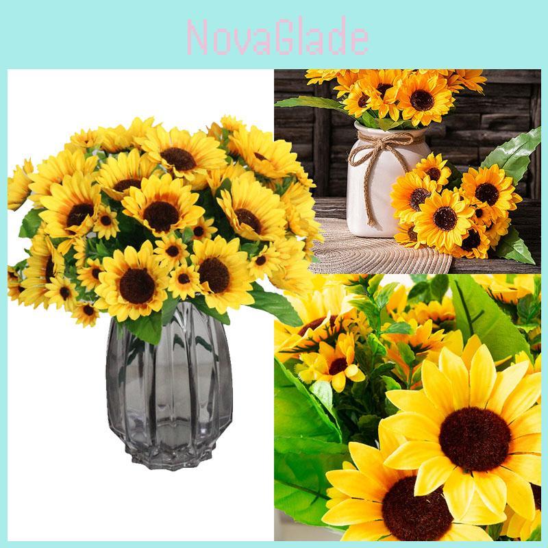 Artificial Sunflower Silk Flowers Wedding Floral Decor 7 Branches 13 Heads