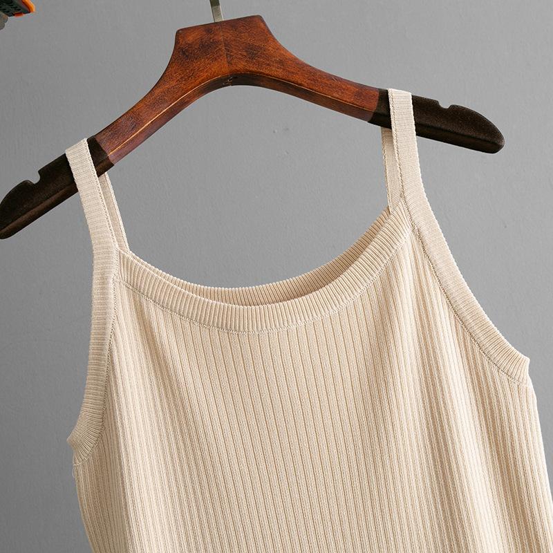 Summer New Women's Casual Fashion Loose Pure Color Simple Strap Knitted Dress