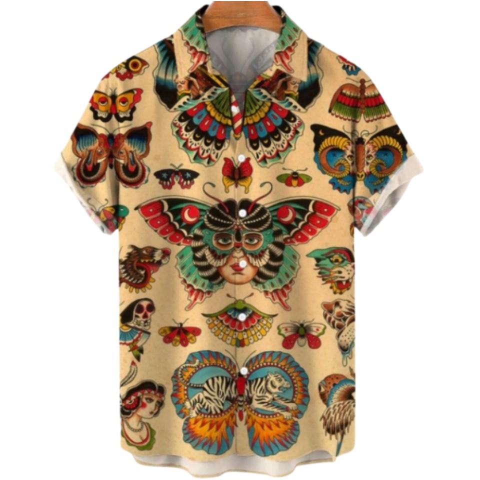 

Summer Fashion Shirts For Men Streetwear Floral Butterfly Print Shirt Summer Harajuku Womens Clothes Blouse Camisa Masculino S