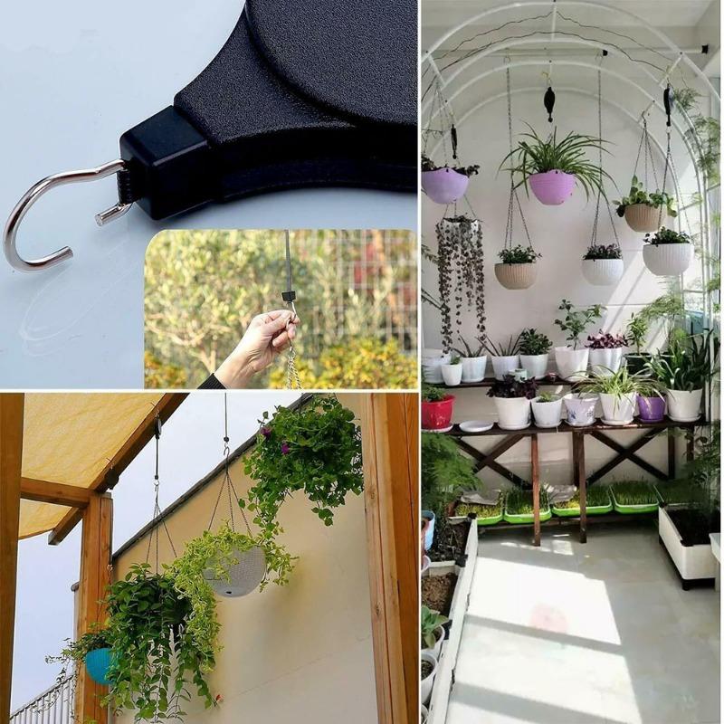 1Pc Retractable Hanging Basket Pull Down Hanger Pulley Garden Baskets Plant Pots Hanging Basin Retractable Hook Greenhouse