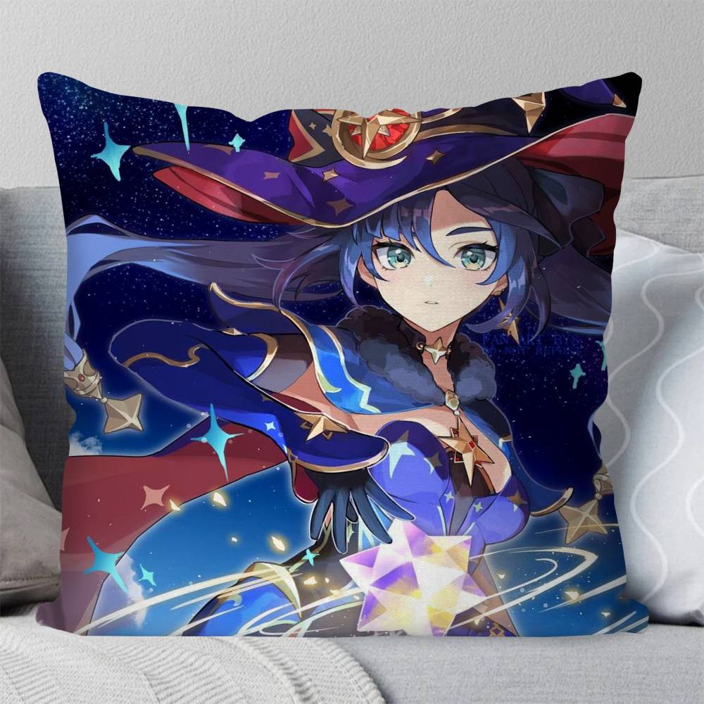 Mona Anime Game Genshin Impact Pillow Case Fashion Square Pillowcase Bedroom Sofa Room Ins Decoration Leisure