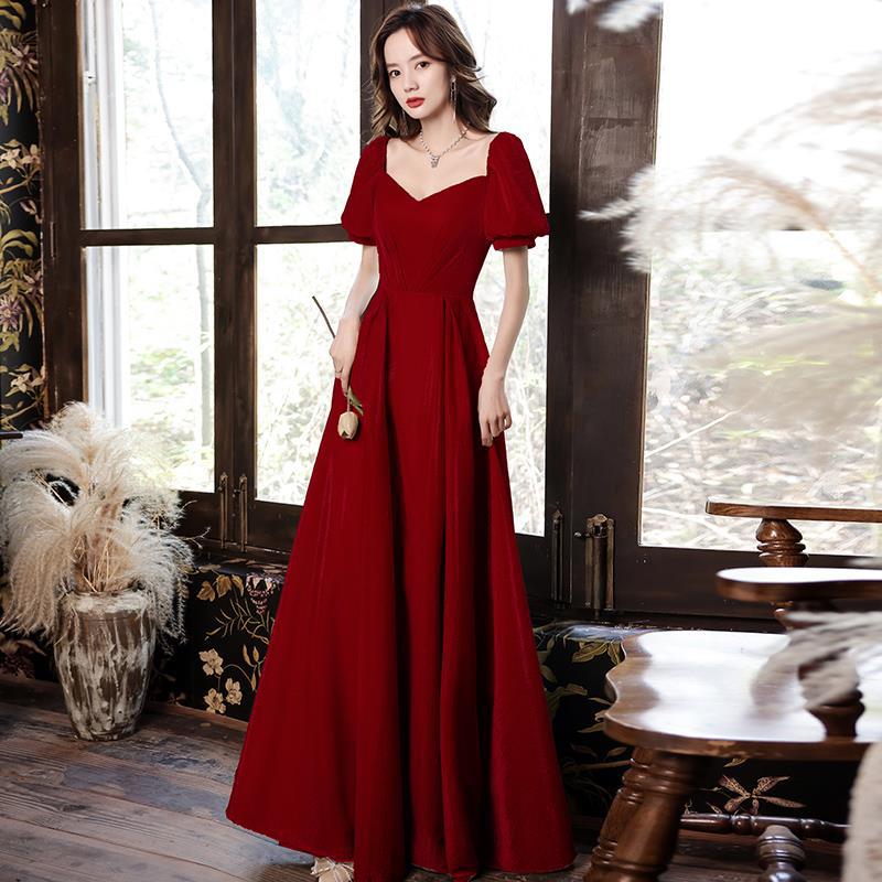 Toast Dress Bridal Burgundy Summer One-shoulder Style Long Dress Order Wedding Return Thank You Dinner Dress Dress