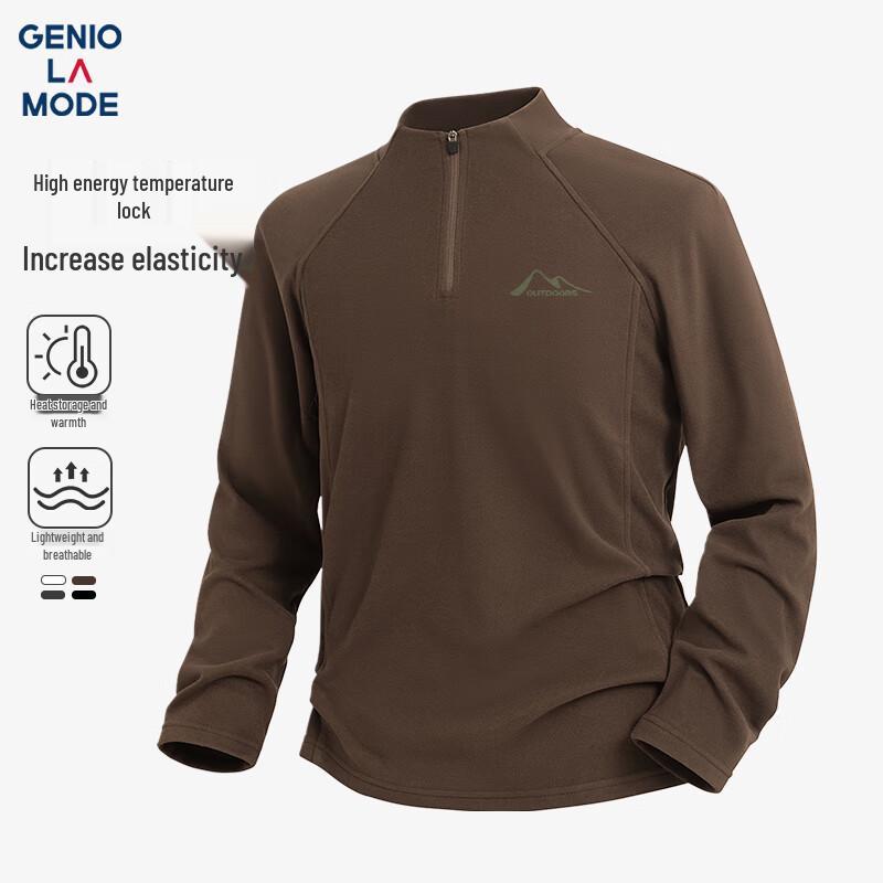 GENIOLAMODE Men s Fleece Half-Zip Thermal Long Sleeve T-Shirt L