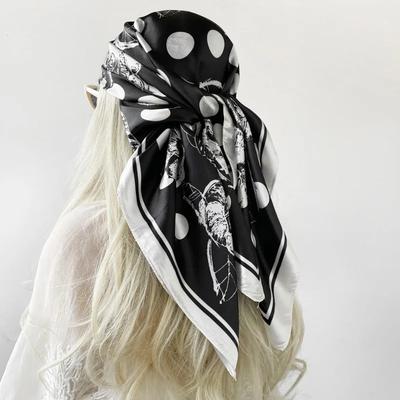 68Cm Polka Dot Floral Printed Scarf Women'S Spring And Autumn Thin Imitation Silk Scarf Fashion Shawl Neck Tie Scarfs Headscarf