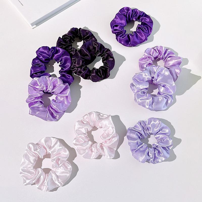 8Pcs  Satin Fabric Sausage Loop Hair Rings Set Solid Colour Fabric Loop Hair Rope Hair Scrunchies Scrunchy Black Coffee