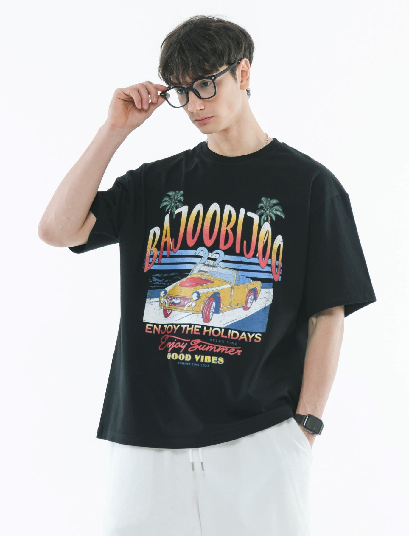 Bajubiju Holiday Graphic Over Fit Tee [Black] L