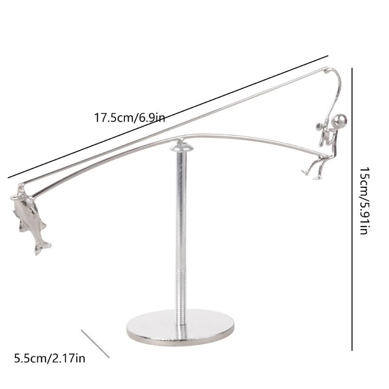 Kinetisk fiskeskulptur Balansekunst for ditt rom, Fisker Kinetisk balanserende skrivebordsleketøy Fysikkskulptur med fisketema