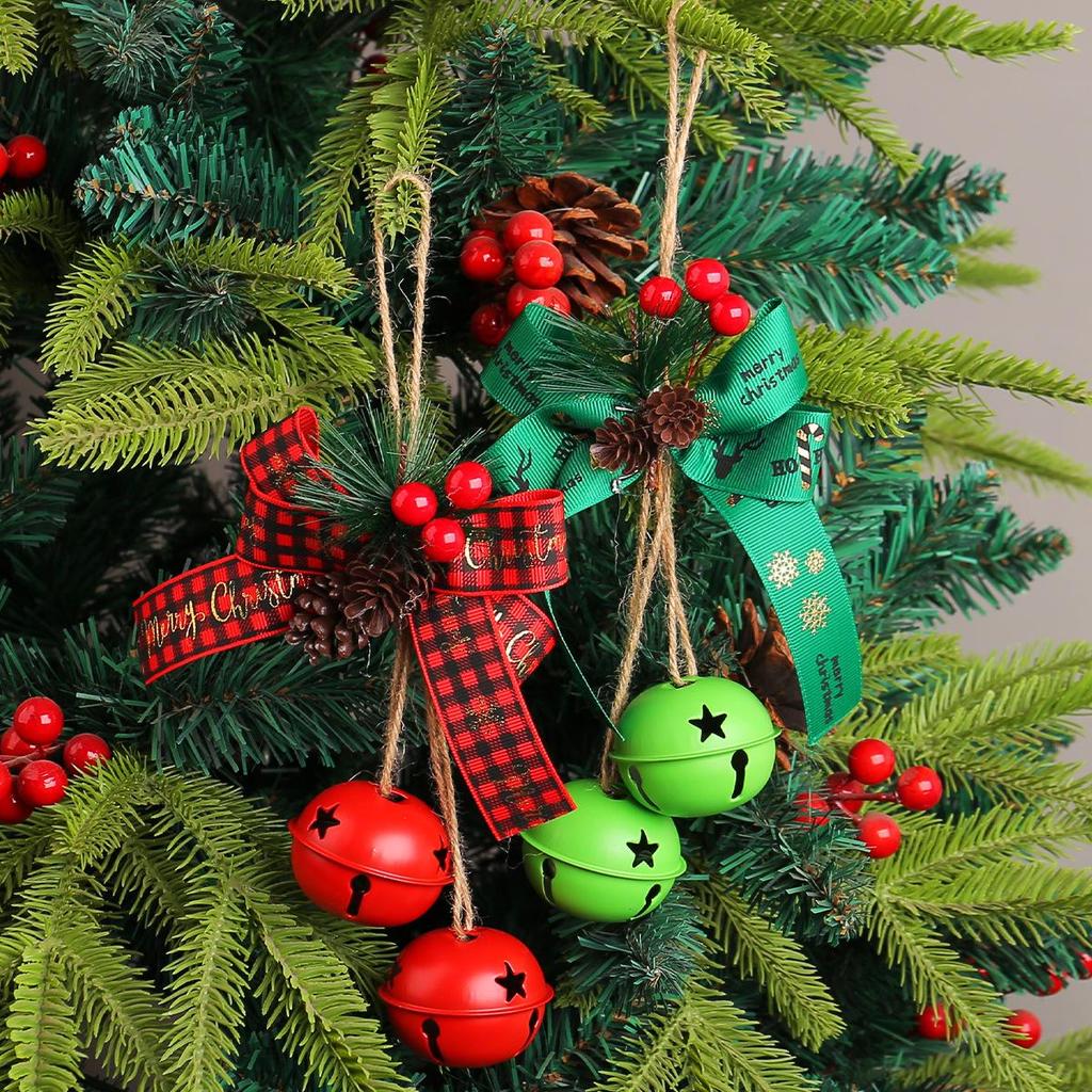 Christmas Bow & Bell Decoration with Hemp Rope and Berries - Tree Ornament